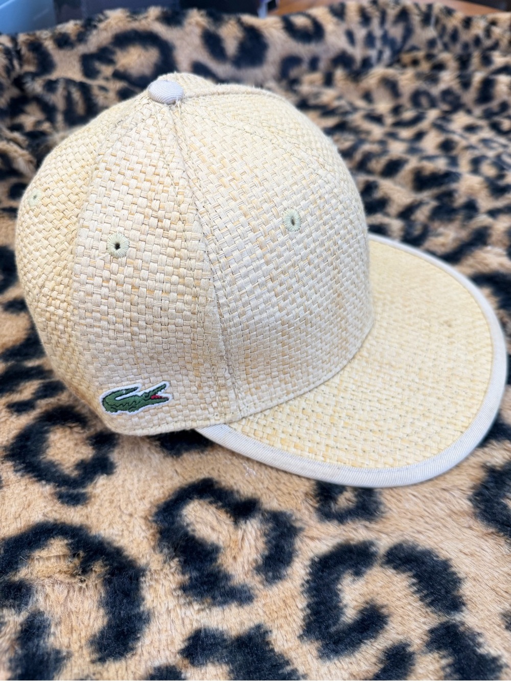 Lacoste Kids Cream Woven Baseball Cap with Green Crocodile